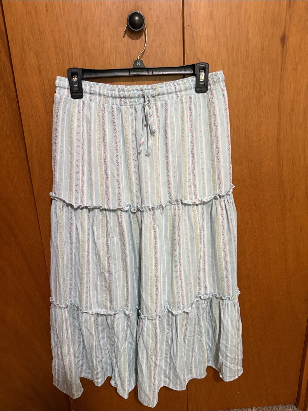 Celebrity Pink Pastel Striped Tiered Maxi Skirt